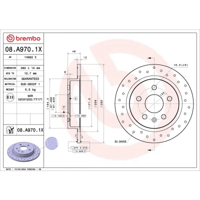 Bilde av BREMBO Bremseskive OPEL: Insignia A Sports Tourer, Hatchback, Sedan 292mm 12mm 5 fullt ut, hullet belagt 08.A970.1X 13501289