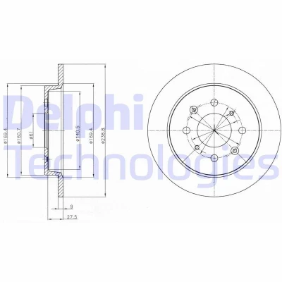Bilde av DELPHI BG4334C Bremseskiver 238 9 4 fullt ut belagt ubehandlet uten hjullager, ABS sensorring HONDA: Jazz 3