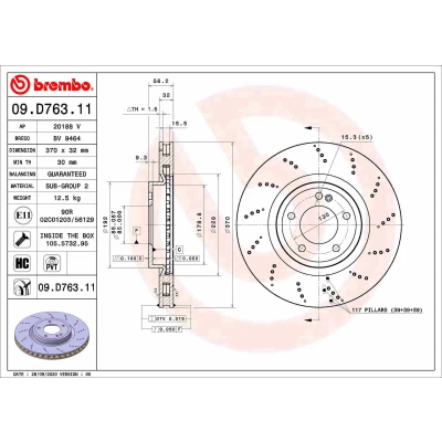 Bilde av BREMBO 09.D763.11 Bremseskiver 370 32 5 innvendig ventilert belagt høy karbon med skruer MERCEDES BENZ: G Klasse