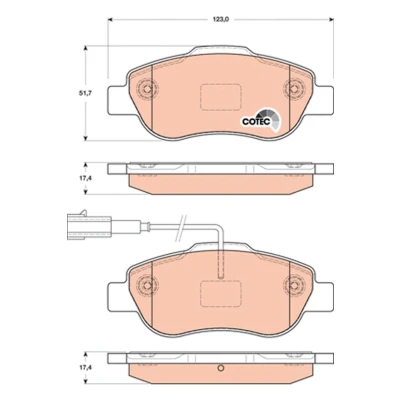 Bilde av TRW COTEC GDB1746 Bremseklosser inkl. slitasjevarselkontakt med bremsecaliperskruer tilbehør FIAT: 500 Hatchback, C Cabrio, Panda II Hatchback