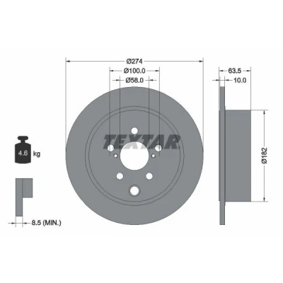 Bilde av TEXTAR PRO 92262003 Bremseskiver 274 10 05/08 100 fullt ut belagt uten hjulfestebolt, hjulnav SUBARU: Forester IV, XV I, Impreza IV Hatchback