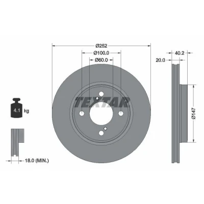 Bilde av TEXTAR 92303703 Bremseskiver 252 20 04/06 100 innvendig ventilert belagt uten hjulfestebolt, hjulnav SUZUKI: SWIFT 5