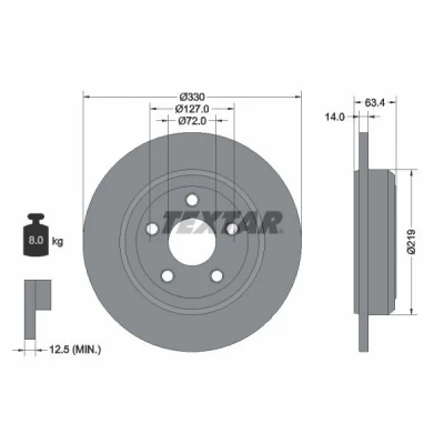Bilde av TEXTAR PRO 92274703 Bremseskiver 330 14 05/05 127 fullt ut belagt uten hjullager, hjulfestebolt, hjulnav JEEP: GRAND CHEROKEE 4