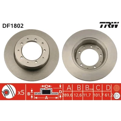 Bilde av TRW DF1802 Bremseskiver 290 12,5 5 136 fullt ut spraylakkert LAND ROVER: Defender Pick up, SUV