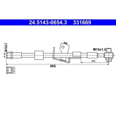 Bilde av ATE 24.5143 0654.3 Bremseslange 665 M10x1 OPEL: Astra J Sedan