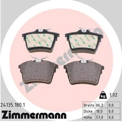 Bilde av ZIMMERMANN 24135.180.1 Bremseklosser med skruer Bildet viser leveranseinnholdet CITROËN: C5 III Stasjonsvogn, 3, PEUGEOT: 407 SW, Sedan