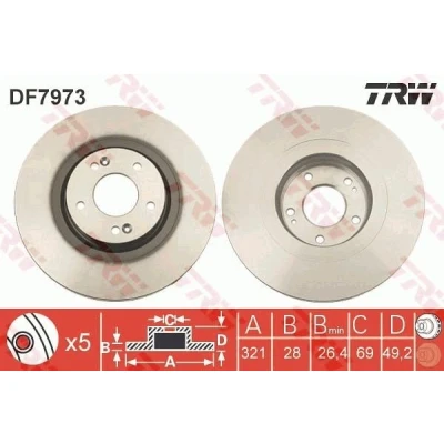 Bilde av TRW DF7973 Bremseskiver 321 28 5 114,3 ventilert spraylakkert HYUNDAI: SANTA FE 2, Grand Fé, 3, KIA: SORENTO 2
