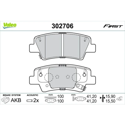Bilde av VALEO 302706 Bremseklosser bakaksel inkl. slitasjevarselkontakt med antihyle blikk HYUNDAI: Tucson, KIA: Sportage IV