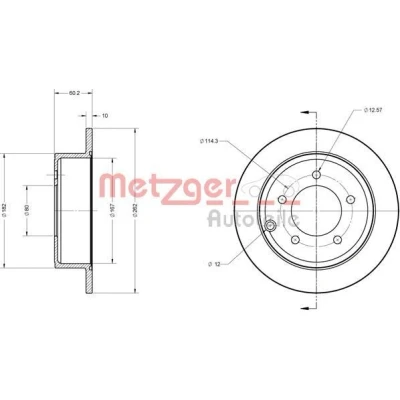 Bilde av METZGER 6110122 Bremseskiver bakaksel 262 10 5 114,3 fullt ut spraylakkert, Krysssliping JEEP: Patriot, Compass, DODGE: Caliber, Avenger Sedan