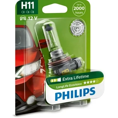 Bilde av Halogenlampe PHILIPS LongLife EcoVision H11 PGJ19 2, passer mange bilmodeller, 000000 001606, 7701049263, 90981 13075, YZZDD, BR 0