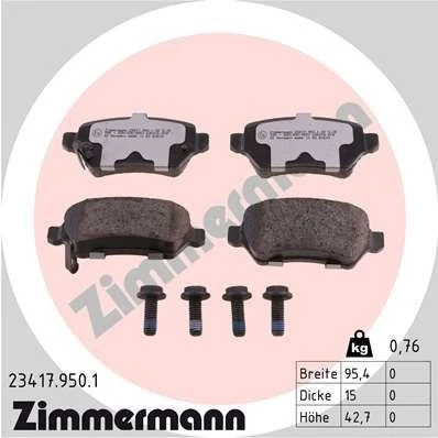 Bilde av ZIMMERMANN 23417.950.1 Bremseklosser med akustisk slitasjevarsel skruer Bildet viser leveranseinnholdet OPEL: Combo C Varebil / Stasjonsvogn