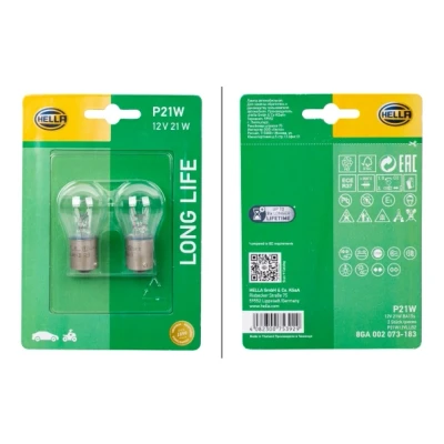 Bilde av HELLA 8GA 002 073 183 Lyspærer 12 21 P21W Halogen foran og bak VOLKSWAGEN: Crafter 30 50 Flatvogn lastebil/Chassis, Caddy 3, Transporter 5, BMW: X4