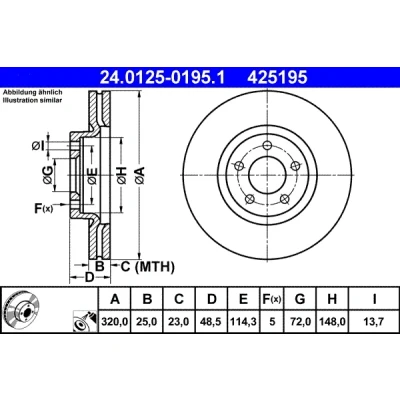 Bilde av ATE 24.0125 0195.1 Bremseskiver 320,0 25,0 5 114,3 ventilert belagt høy karbon MAZDA: 3 Hatchback