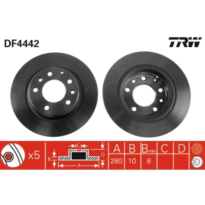 Bilde av TRW DF4442 Bremseskiver 280 10 5 114,3 fullt ut spraylakkert MAZDA: 6 Stasjonsvogn, Hatchback, Sedan