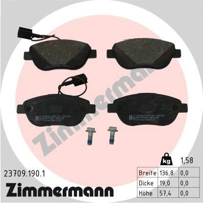 Bilde av ZIMMERMANN 23709.190.1 Bremseklosser inkl. slitasjevarselkontakt med skruer Bildet viser leveranseinnholdet FIAT: BRAVO 2, Punto Evo Hatchback