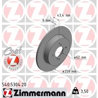 Bilde av ZIMMERMANN COAT Z 540.5304.20 Bremseskiver 259 9 6/4 4 100 fullt ut belagt SUZUKI: SWIFT