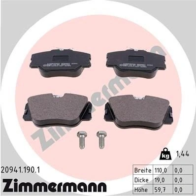 Bilde av ZIMMERMANN 20941.190.1 Bremseklosser klargjort for slitasjeindikator med skruer Bildet viser leveranseinnholdet MERCEDES BENZ: W124 Stasjonsvogn, 190