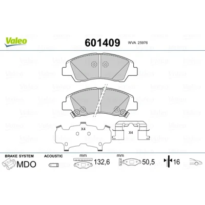 Bilde av VALEO 601409 Bremseklosser framaksel inkl. slitasjevarselkontakt med antihyle blikk glideskinner HYUNDAI: i10 II Hatchback