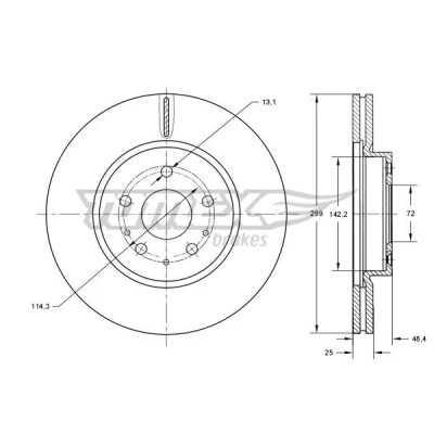 Bilde av TOMEX brakes TX 73 22 Bremseskiver framaksel 299 25 5 114,3 ventilert spraylakkert høy karbon MAZDA: 6 Stasjonsvogn, Hatchback, Sedan