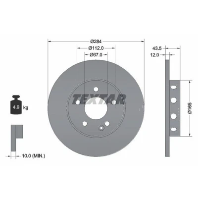 Bilde av TEXTAR PRO 92059303 Bremseskiver 284 12 05/06 112 fullt ut belagt uten hjulfestebolt, hjulnav MERCEDES BENZ: C Klasse Sedan