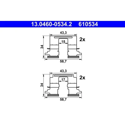 Bilde av ATE 13.0460 0534.2 Tibehørsett, skivebremse belegg MITSUBISHI: OUTLANDER 3, ASX SUV, MAZDA: 6 Stasjonsvogn, Sedan, CITROËN: C4 Aircross