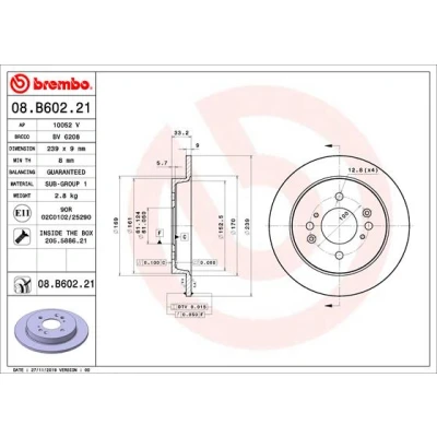 Bilde av BREMBO 08.B602.21 Bremseskiver 239 9 4 fullt ut belagt med skruer