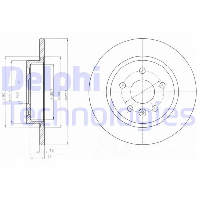 Bilde av DELPHI BG4199C Bremseskiver 268 12 5 fullt ut belagt ubehandlet uten hjullager, ABS sensorring OPEL: Astra J Sports Tourer, Mokka / X