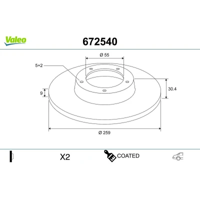 Bilde av VALEO 672540 Bremseskiver bakaksel 259 9 5 fullt ut belagt TOYOTA: Prius III Hatchback, PHV Verso S, LEXUS: CT, SUBARU: Trezia II