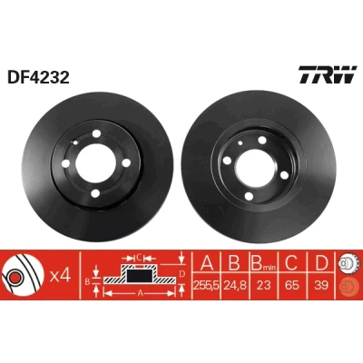 Bilde av TRW DF4232 Bremseskiver 256 25 4 100 ventilert spraylakkert VOLKSWAGEN: Polo III Hatchback