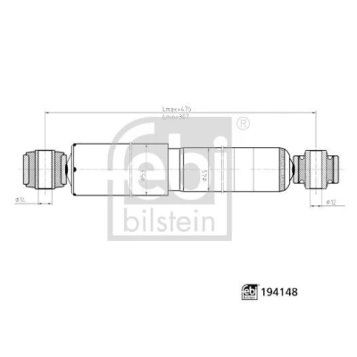 Bilde av FEBI BILSTEIN 194148 Støtdemper venstre bakaksel, høyre bakaksel gasstrykk 476mm 307mm torørs teleskopstøtdemper øvre øye, nedre øye