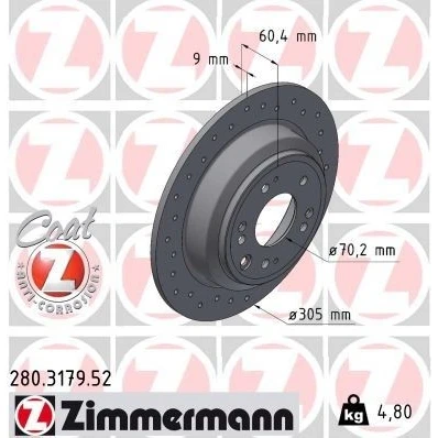 Bilde av ZIMMERMANN Bremseskive HONDA: ACCORD 8, 8 Kombi 9mm 10/5 5 hull 114mm fullt ut, hullet belagt 280.3179.52 42510TK0G50,42510TL0G50,42510TL0G51