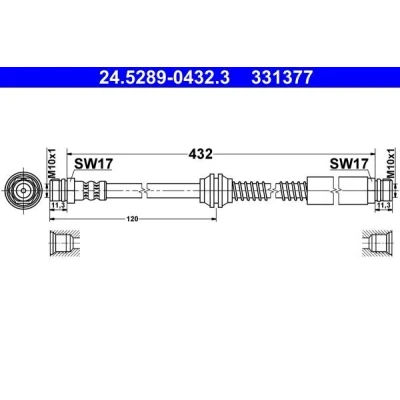 Bilde av ATE 24.5289 0432.3 Bremseslange 432 M10x1 VOLKSWAGEN: Caddy 3