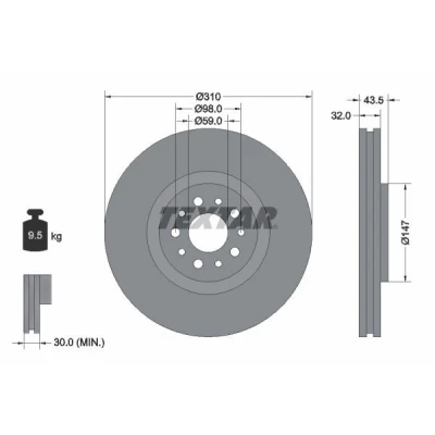 Bilde av TEXTAR 92118100 Bremseskiver 310 32 05/10 98 innvendig ventilert uten hjulfestebolt, hjulnav PEUGEOT: 807, CITROËN: C8