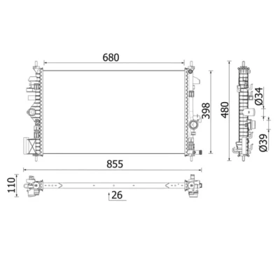 Bilde av MAHLE ORIGINAL CR 2265 000P Radiator Aluminium 680 398 26 Kjøleribber loddet