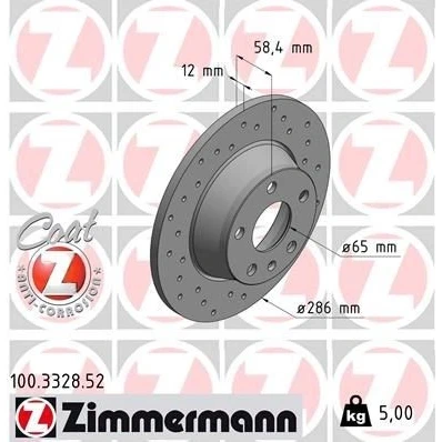 Bilde av ZIMMERMANN 100.3328.52 Bremseskiver 286 12 6/5 5 112 fullt ut, hullet belagt AUDI: TT Coupé, Roadster