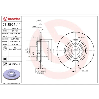 Bilde av BREMBO Bremseskive FORD: Puma SUV 278mm 25mm 5 innvendig ventilert belagt høy karbon 09.E954.11 2384229,L1TC1125AA Bremseskiver, Skivebremser