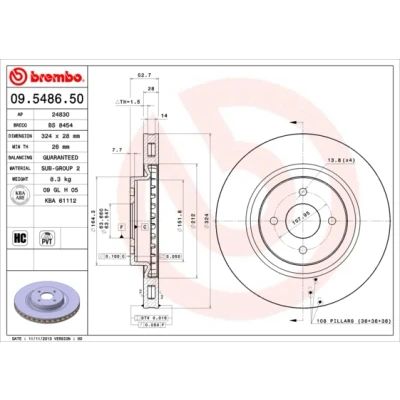 Bilde av BREMBO 09.5486.50 Bremseskiver 324 28 4 innvendig ventilert FORD: Focus Mk1 Hatchback