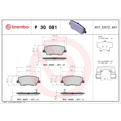 Bilde av BREMBO P 30 081 Bremseklosser med akustisk slitasjevarsel tilbehør HYUNDAI: SANTA FE 3