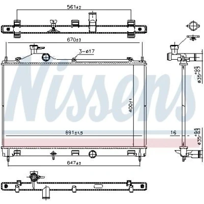 Bilde av NISSENS 607027 Radiator Aluminium 400mm 691mm 16mm uten pakning ekspansjonstank, ramme Kjøleribber loddet
