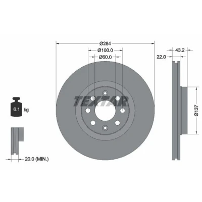 Bilde av TEXTAR PRO 92145803 Bremseskiver 284 22 04/08 100 innvendig ventilert belagt uten hjulfestebolt, hjulnav OPEL: Corsa D Hatchback