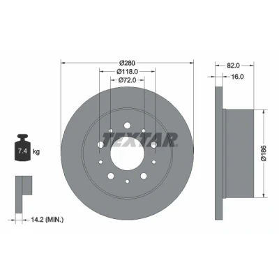 Bilde av TEXTAR PRO 92116103 Bremseskiver 280 16 05/10 118 fullt ut belagt uten hjulfestebolt, hjulnav FIAT: Ducato II Flatvogn lastebil/Chassis