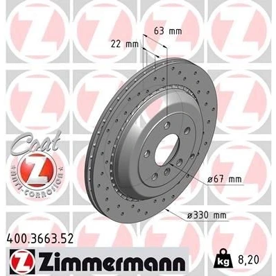 Bilde av ZIMMERMANN SPORT COAT Z 400.3663.52 Bremseskiver 330 22 7/5 5 112 utvendig ventilert, hullet belagt høy karbon MERCEDES BENZ: ML Klasse, GL, R Klasse