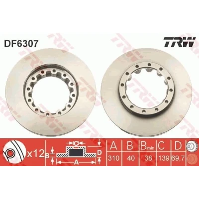 Bilde av TRW DF6307S Bremseskiver 310 40 12 161 ventilert spraylakkert MITSUBISHI: Canter 7.Generation