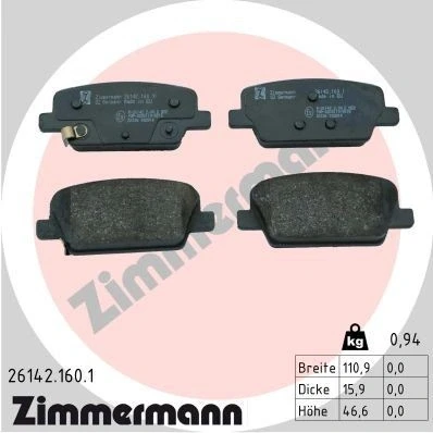 Bilde av ZIMMERMANN 26142.160.1 Bremseklosser med akustisk slitasjevarsel Bildet viser leveranseinnholdet