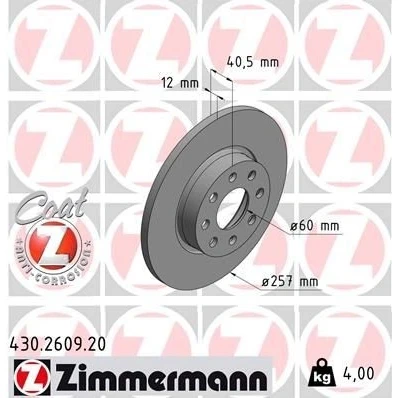 Bilde av ZIMMERMANN COAT Z 430.2609.20 Bremseskiver 257 12 8/4 4 100 fullt ut belagt OPEL: Corsa D Hatchback, FIAT: Punto Evo Grande Hatchback
