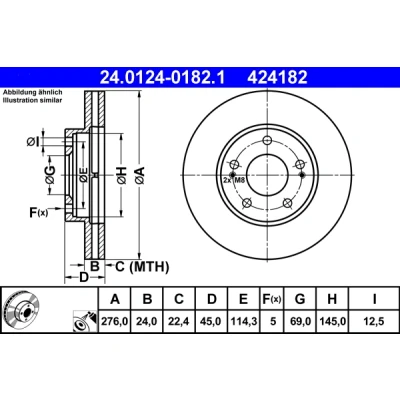 Bilde av ATE 24.0124 0182.1 Bremseskiver 276,0 24,0 5 114,3 ventilert belagt MITSUBISHI: Space Wagon III, ECLIPSE 2