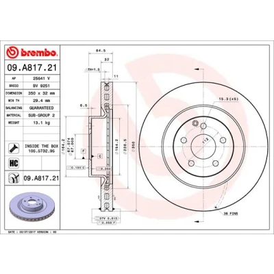 Bilde av BREMBO COATED DISC LINE 09.A817.21 Bremseskiver 350 32 5 innvendig ventilert belagt høy karbon med skruer MERCEDES BENZ: E Klasse T modell