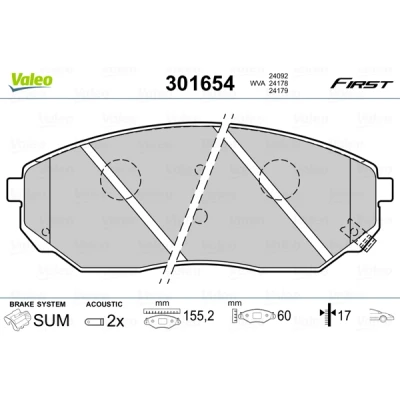 Bilde av VALEO 301654 Bremseklosser FIRST framaksel inkl. slitasjevarselkontakt uten antiskrike blikk KIA: SORENTO 1