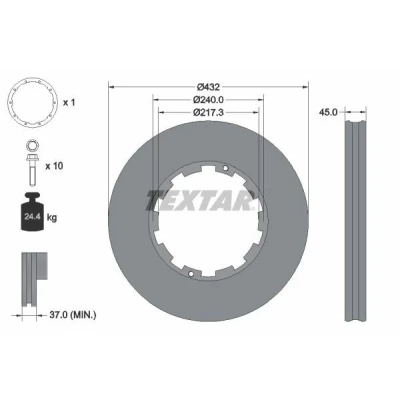 Bilde av TEXTAR Bremseskive 432mm 45mm 10/12 240mm innvendig ventilert 93145611 Bremseskiver, Skivebremser