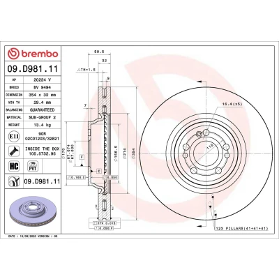 Bilde av BREMBO 09.D981.11 Bremseskiver 354 32 5 innvendig ventilert belagt høy karbon med skruer